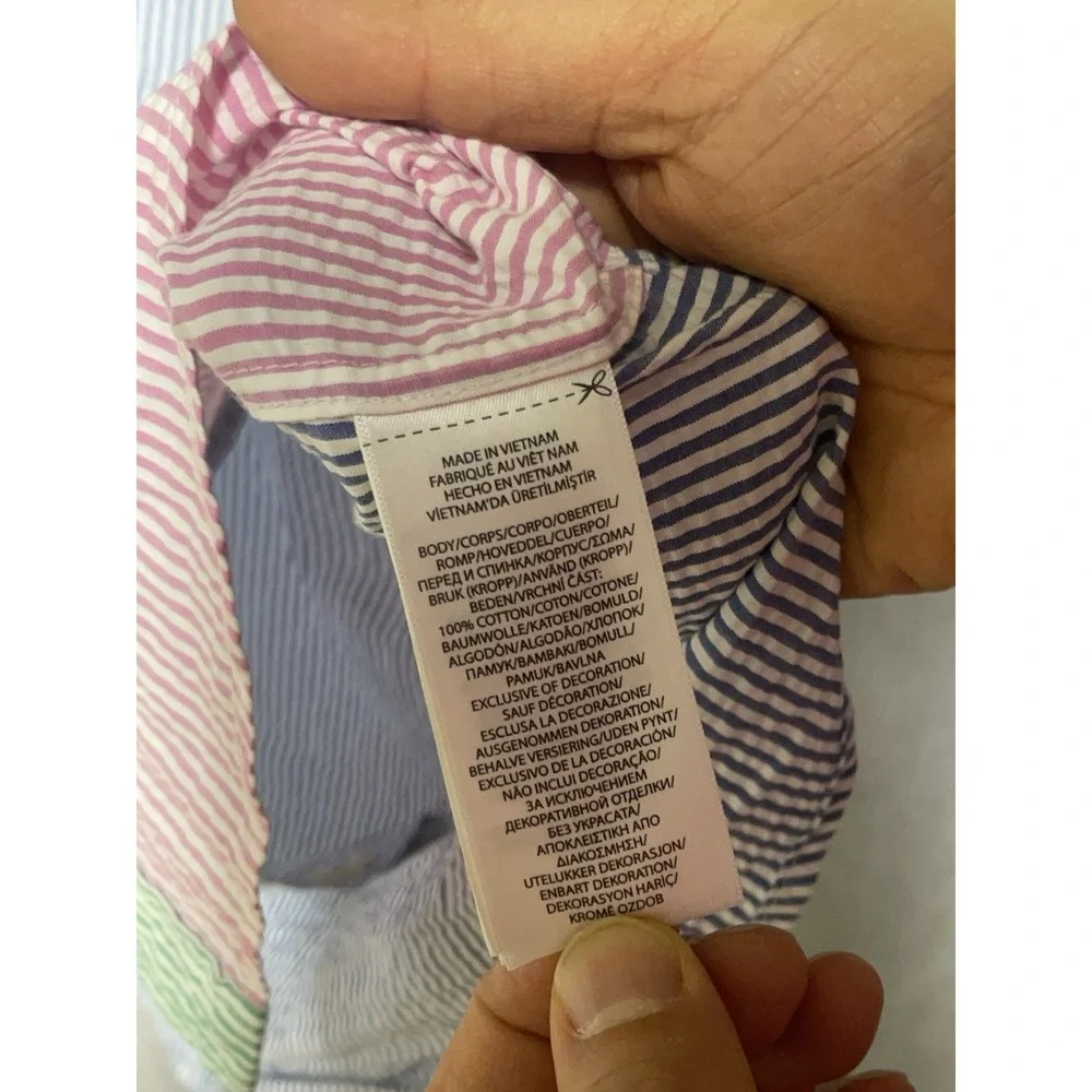 Ralph Lauren Shirt Boy's L (14-16) Hickory‎ Striped Seersucker Button Up Casual